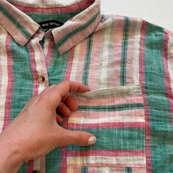 Unique Spectrum Cotton Pastel Striped 3/4 Sleeve Button Down Shirt, Pocket, S - Picture 10 of 13